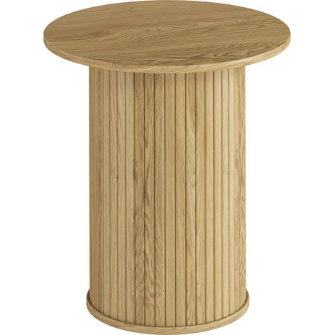 Table ronde d'appoint Ø 48 cm, table basse à pieds cannelés en chêne, idéale pour salon, chambre ou petit espace. (1/5)