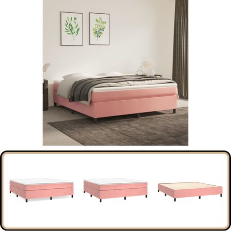 Boxspringbett mit Matratze Rosa 160x200 cm Samt - Samtbett - Boxspringbett - Doppelbett - Rosa Bett - Bettauflage (1/5)