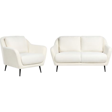 Conjunto de sala de estar 3 plazas tapizado de chenilla patas de hierro negras con reposabrazos asiento grueso moderno blanco Eiby