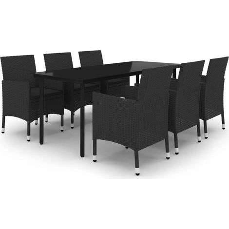 Maison Exclusive - Set da Pranzo da Giardino 7 pz e Cuscini in Polyrattan e Vetro