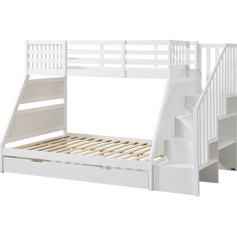 Letto a castello 90 e 140 x 190 cm con contenitori Pino e MDF Bianco - LAKAYO (1/5)