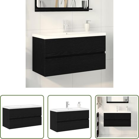 vidaXL Cabinet mural - Meuble de Lavabo de Salle de Bain Chêne noir 80 x 39 x 62 cm (1/5)