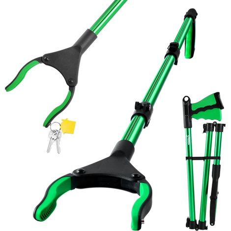 106 cm Tweezers for Picking Up Without Bending Down  Green Aluminium Alloy Improved Waste Pick Up Pliers, Foldable Extension Telescopic Rotatable Rubber Pliers. (1/5)