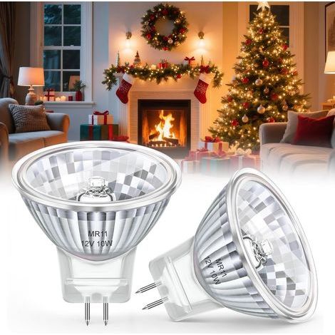 MR11 GU4 12V 10W Halogen Bulbs, GU4 Bi-Pin 30° Beam Angle, Dimmable Warm White 2800K Halogen Spotlight, 35mm x 35mm, Replacement Bulb for Fiber Optic Christmas Tree, 2 Pieces (1/5)