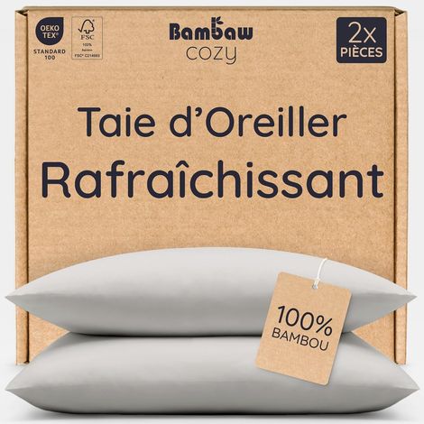 Taie Oreiller 40x60 Bambou, Lot de 2, Taie Oreiller Anti Transpiration et Thermorégulatrice, Douce pour Les Cheveux et Le Visage, Drap Anti Acarien et Antiallergique (Gris) (1/5)