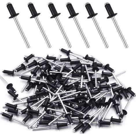 Rivet Pop Rivets Plaque Immatriculation Noir Aluminium pour Pince a Rivet 100 Pcs Rivets Aveugles Rivet 4.8 mm x 10 mm Rivet Inox Plein Alu Pop Tete Large pour Métal Bois Plastique (4.8 mm x 10 mm) (1/5)