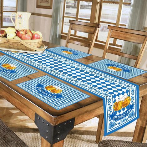 Set nappe et set de table Oktoberfest, bleu blanc, lavable
