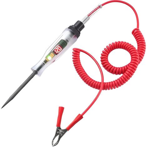 Testeur Electrique Stylo Automobile DC 6V 12V 24V Testeur de Tension avec écran LCD, pince crocodile, fil à ressort, cuir en caoutchouc isolé, Testeur Fusible Voiture Test de Polarité,Lampe (1/5)