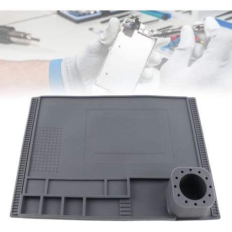 Tapis de table en silicone haute température CHK-B1 40 cm x 30 cm, tapis de réparation électronique résistant à la chaleur et antistatique, gris (1/5)