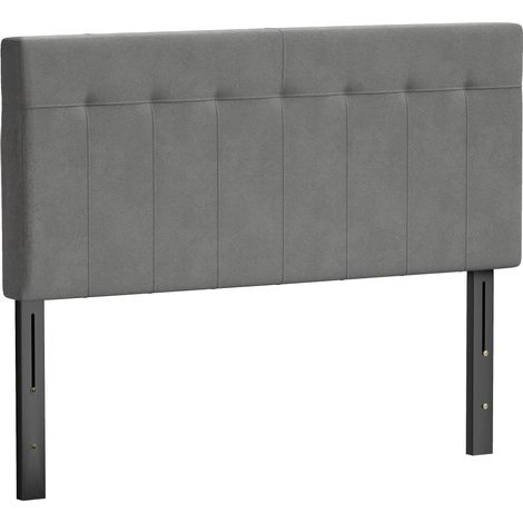 Tête de lit réglable en hauteur (3 positions), pieds en métal, aspect velours, pour chambre à coucher, 140 x 10 x 106/116/126 cm, gris (1/5)
