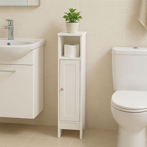 Mobiletto da bagno con anta - ripiani stretti e regolabili