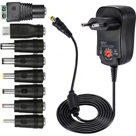 12W Adaptateur Secteur Universel AC DC 3V 4.5V 5V 6V 7.5V 9V 12V Transformateur d'alimentation à Découpage avec 8 Connecteurs DC pour électroniques Ménagers, 1000mA Max (1/5)