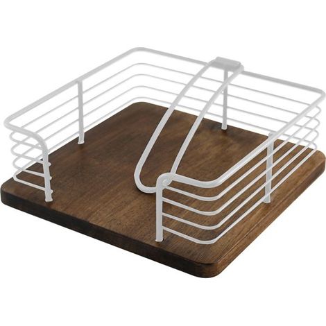 Porte‑serviettes sur pied - JUANIO - Lot 6 - Métal & bois - Blanc/naturel - 19x19x7 cm (1/3)