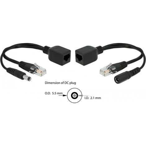 Delock Juego de adaptadores pasivos PoE RJ45 DC 5,5 x 2,1 mm