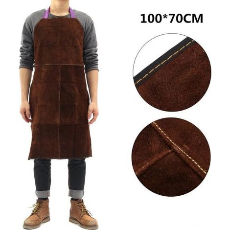 1 tablier de soudeur en cuir de vachette, résistant à 500 °C, trois coutures renforcées, protection soudage et découpe