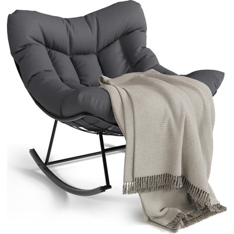 Fauteuil berçant egg rembourré inclinable cadre métallique gris anthracite confort salon balcon jardin intérieur extérieur - 75D × 35,5L × 59H cm (1/5)