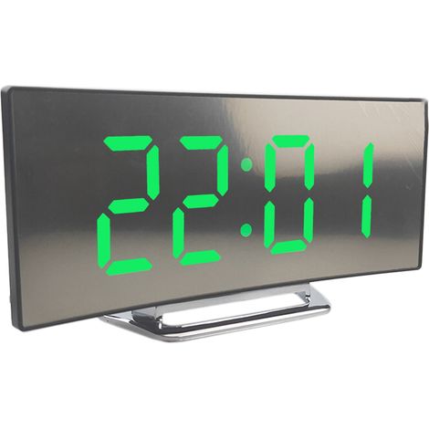 Horloge électronique créative à écran incurvé, horloge miroir LED grand écran, réveil silencieux (1/5)