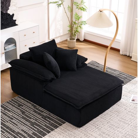 Divano reclinabile 177x122x92 cm nero in velluto a coste senza struttura con braccioli larghi (1/5)
