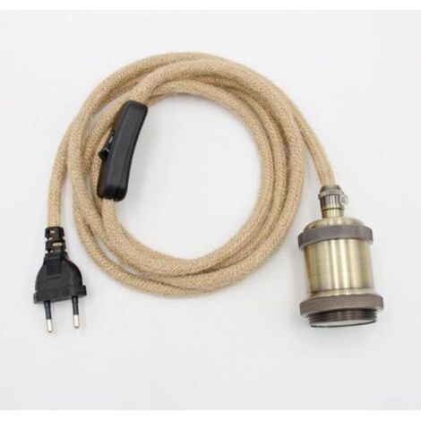 Hemp Rope Chandelier Cord Cable 1.8m, E27 Socket Switch with Wire Cable Bulb, For DIY Pendant Light Hanging Lamp (1/5)