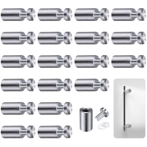 BUNTHAUS Lntyq Abstandshalter, 20 Stück Abstandsschrauben, Abstandsbolzen für Glaswerbungsachsen, Fixierung von Glasabstandshaltern für Werbung, für Plaketten und Schilderdisplays, 12 x 25 mm (Silber) (1/4)