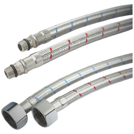 Schläfer 4605008 Tubo Flessibile per Rubinetto 1/2" Femmina, Connettore per Valvola ad Angolo Sottolavabo, Raccordo Intrecciato in Acciaio Inox 1/2" x M10 x 1, Lunghezza 35cm, 2 Pezzi (1/5)