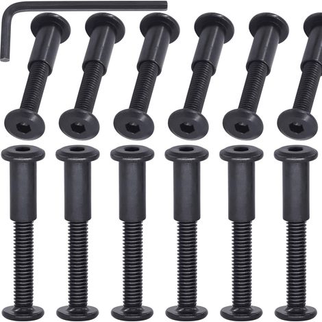 Lot de 12 boulons à douille hexagonales noires M6 x 40 mm et écrous de baril, boulons de sertissage, vis de fixation à tête plate, pour boucle de ceinture, meubles en cuir (1/5)