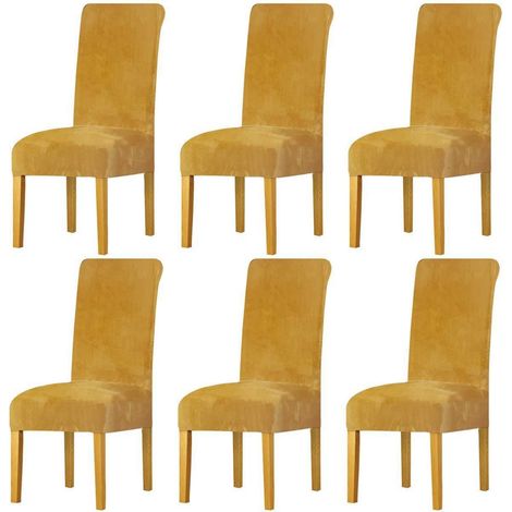 Housses de chaise extensibles en velours, lot de 6, moutarde (1/5)