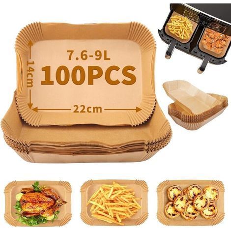 Papier cuisson pour air fryer 22x14 cm – Lot de 100 feuilles antiadhésives – Résistant à l'huile et à l'eau – Pour cuisson au four et micro-ondes - 100Pcs (1/5)
