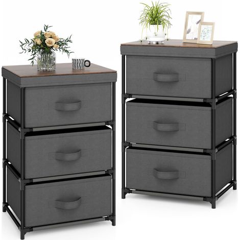 COSTWAY 3-Tier Fabric Dresser Fabric Nightstand Home Organizer Unit w/3 Drawers Grey (1/5)