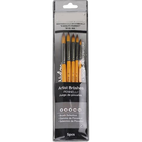 Kit de 5 pinceaux à aquarelle, poils en nylon, manche en bois orange, porte-plume en tube cuivre, lot de pinceaux pour peinture. (1/5)
