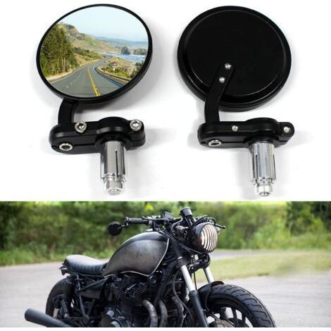 Retroviseur Moto Rond, 7/8\" 22mm Rétroviseurs Moto Embouts de Guidon Noir Latéraux Miroirs Universel pour Vélo Moto Croiseur Scooter Café Racer (1/5)