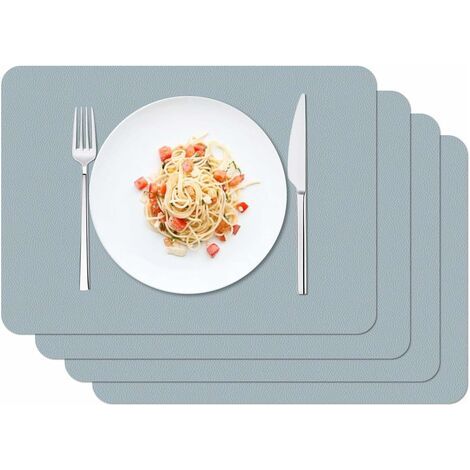 Lot de 4 Sets de Table, Sets de Table Lavable imperméables 42 × 30cm Cuisine Salle à Restaurant PVC Set de Table Antidérapant Chaleur Résiste,Bleu Gris