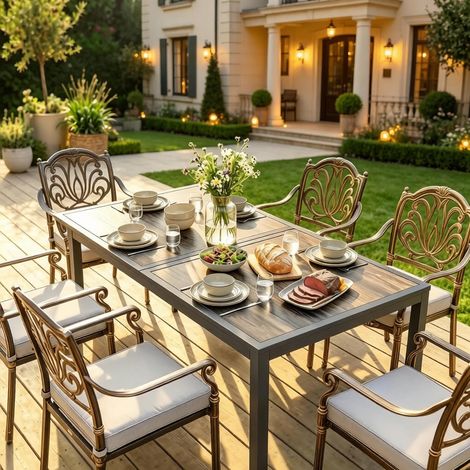 Table de jardin moderne pour repas extérieur, table basse salon pour terrasse, vendue seule sans chaise (1/4)