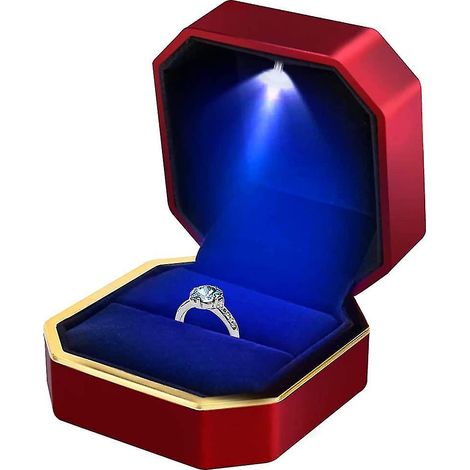 Boîte à bague avec LED, boîte à bague carrée en velours pour mariage, coffret cadeau de bijoux pour demande en mariage, fiançailles, mariage (1/4)