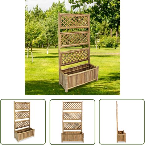 The Living Store Lit surélevé de jardin avec treillis Bambou 70 cm - Jardinière En Bambou - Pot De Fleurs Surélevé - Bac À Plantation Vertical - Décoration Jardin - Plante Grimpante (1/5)