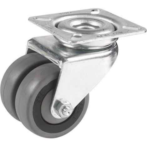 Roulette JUMELÉE pivotante diamètre 50 mm caoutchouc GRIS roulements à billes- 60 Kg (1/3)