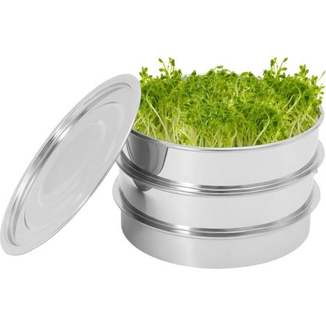 Bandeja de germinación, acero inoxidable apto para uso alimentario, 20 cm de diámetro, adecuada para brotes y microvegetales, drenaje y circulación de aire optimizados, resistente a arañazos y corrosi (1/5)