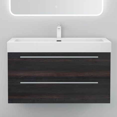 Mai & Mai Mobile Bagno Sospeso100cm, Mobiletto per Bagno con Lavabo, Grigio Scuro, Seria Quadratto (1/5)