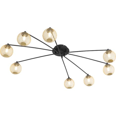 Modern Ceiling Light Black with Gold 8-Light - Athens Wire