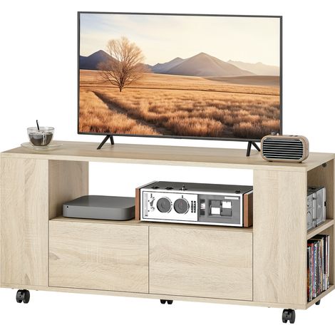 HOMCOM Mobile Porta TV da 42" con Cassetti, Ripiani e Ruote con Freno Legno