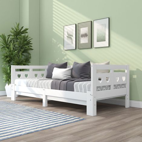 Sofá cama 90x200cm, cama nido, cama individual con 2ª zona para dormir y somier plegable, pino macizo, blanco, sin colchón (1/5)