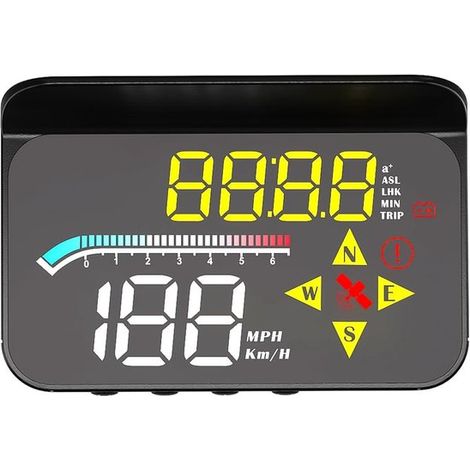 Affichage tête haute (HUD) avec compteur de vitesse numérique, compteur de vitesse GPS, affichage universel en km/h et mph avec boussole, avertissement de vitesse et affichage multifonction. (1/5)
