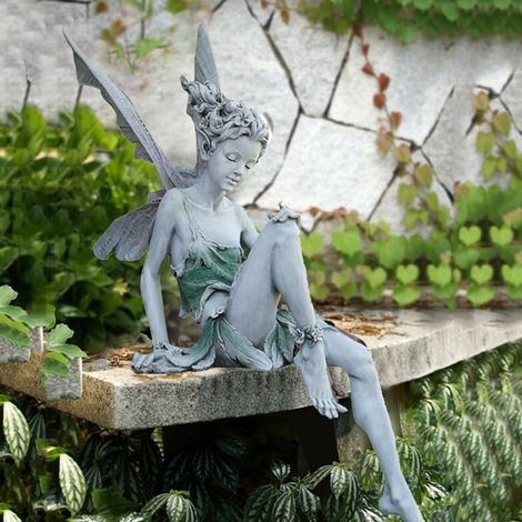 Escultura de hada con forma de flor, adorno de resina para jardín, paisajismo de patio, estatua de ángel sentado, figuras de ángeles para exteriores, artesanía, 22 11 9 cm (1/3)
