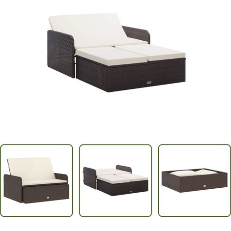 vidaXL Canapé rotin - Salon de jardin 2 pcs avec coussins Résine tressée Marron (1/5)