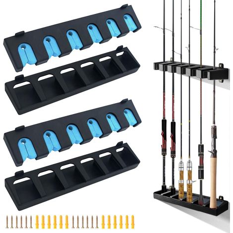 2 Porte Canne Mur Vertical, Support Pêche 6 Tiges, ABS+EVA, Fixation Murale, Garage Jardin (1/5)