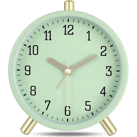 Réveil analogique classique en métal, silencieux, blanc laiteux, avec éclairage, horloge de table décorative et moderne de 11 cm, idéale pour la chambre à coucher. (1/5)