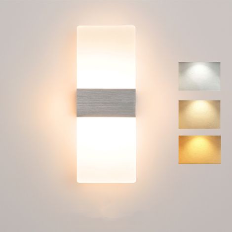 Applique murale moderne haut et bas 6 W, 3 températures de couleur réglables, applique murale LED pour couloir, chambre à coucher, couloir (1/5)