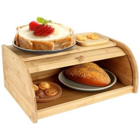 Boîte à pain en bambou, 40 x 27 x 16,5 cm, boîte à pain en bois avec couvercle enroulable, boîte à pain de comptoir, boîte à pain de cuisine