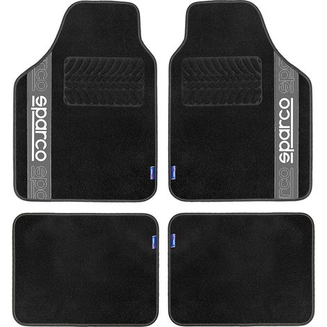Sparco Set 4 tappetini neri e grigi universali 2 anteriori con logo e 2 posteriori per auto in moquette (1/5)