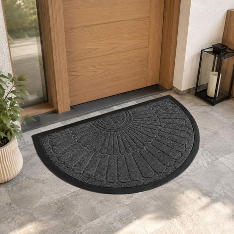 Paillasson semi-circulaire de qualité supérieure - Résistant aux intempéries - Antidérapant - 80 x 50 cm - Tapis de porte extérieur demi-cercle lavable - Robuste - Semi-circulaire - Paillasson (1/5)